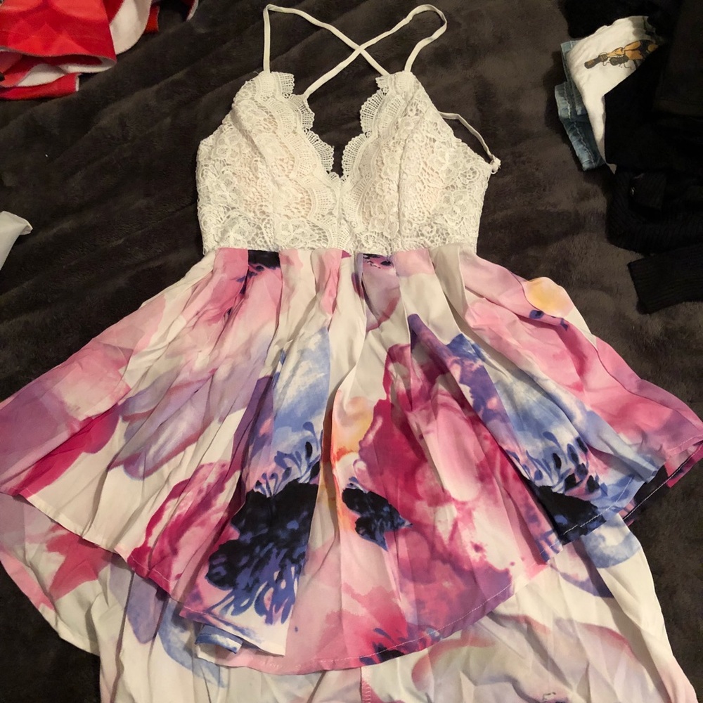 Cross-back High-Low Dress- Floral